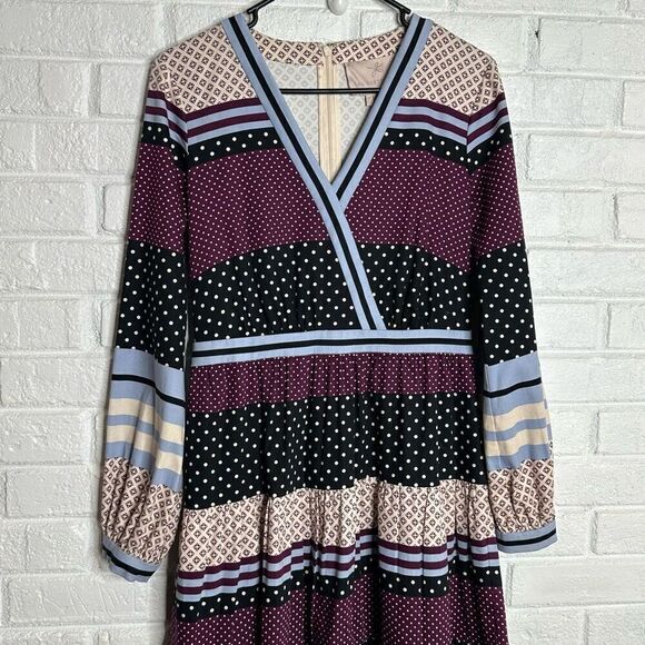 Gal Meets Glam Dakota Long Sleeve Fit and Flare Dress Purple Patterned size 6 - Picture 3 of 9